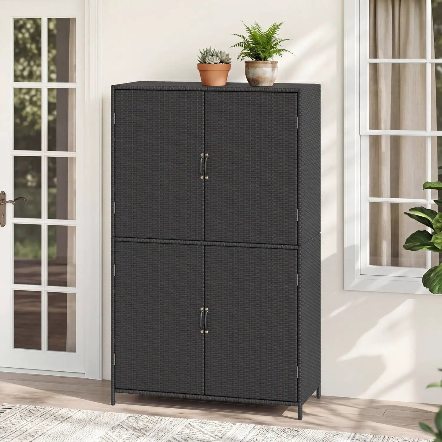 Rattan Vertical Shed With Adjustable Shelves