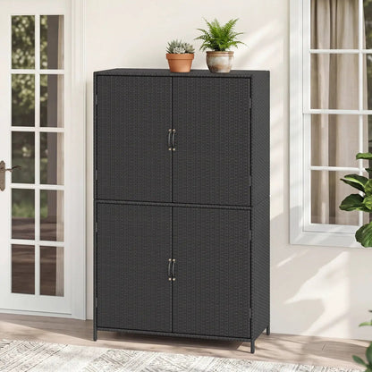 Rattan Vertical Shed With Adjustable Shelves