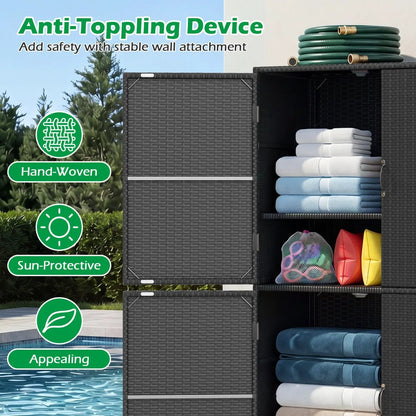 Rattan Vertical Shed With Adjustable Shelves