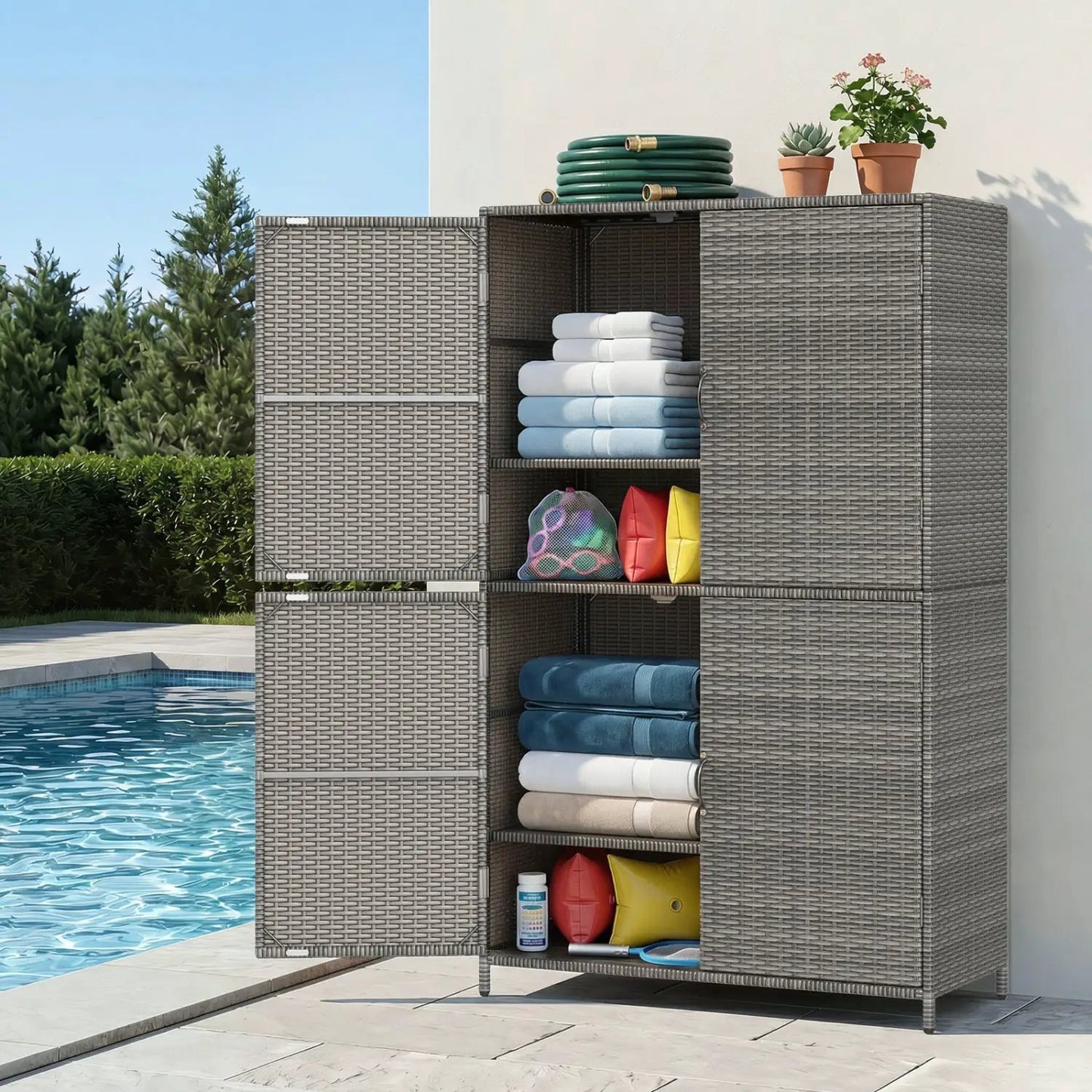 Rattan Vertical Shed With Adjustable Shelves