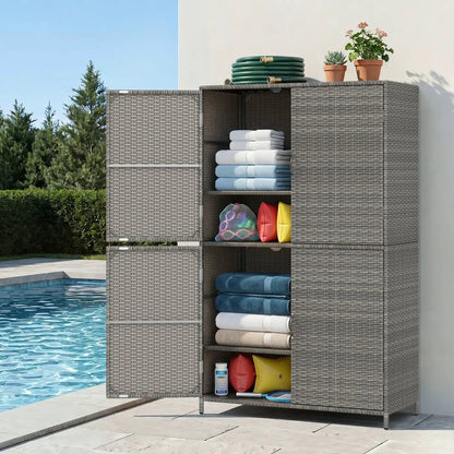 Rattan Vertical Shed With Adjustable Shelves