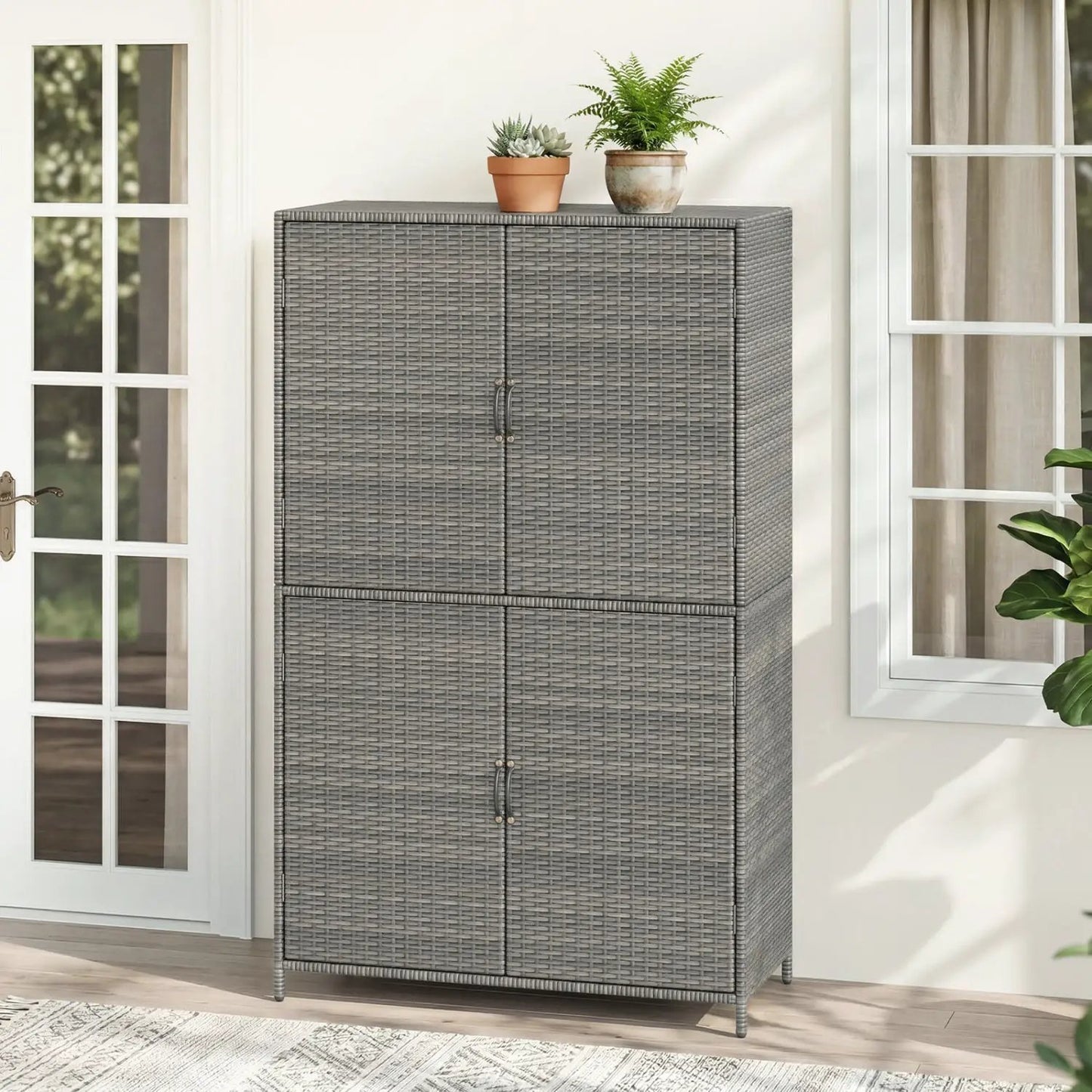 Rattan Vertical Shed With Adjustable Shelves