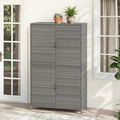 Rattan Vertical Shed With Adjustable Shelves