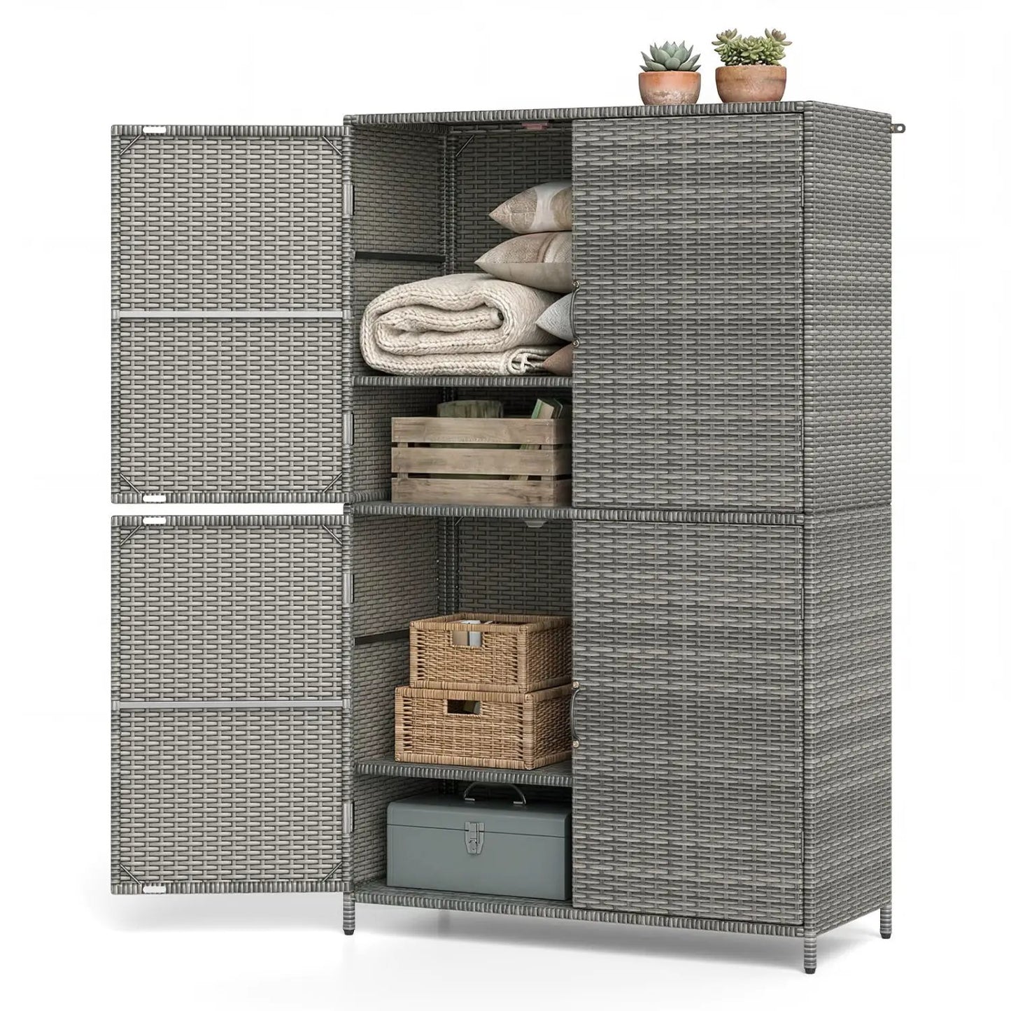 Rattan Vertical Shed With Adjustable Shelves