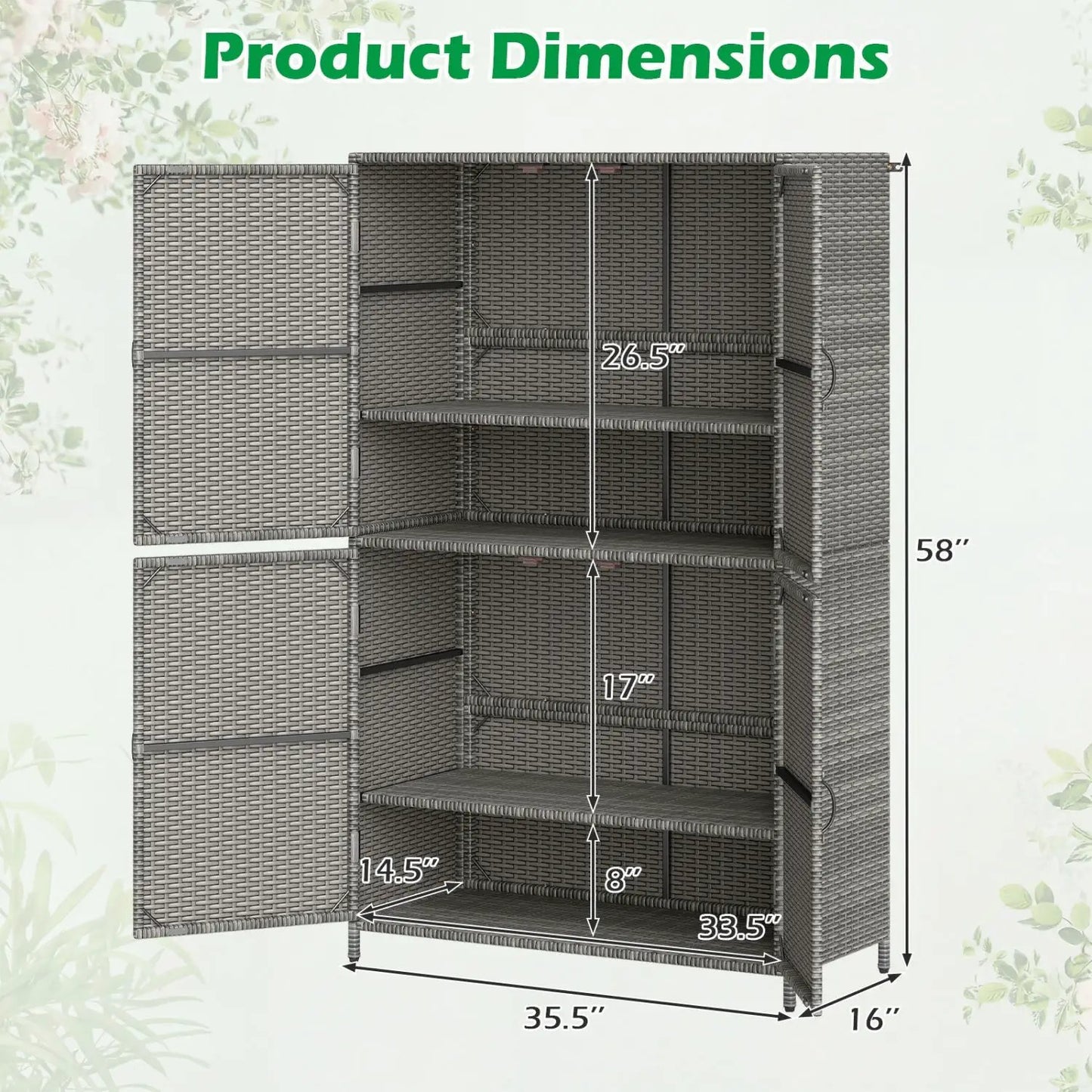 Rattan Vertical Shed With Adjustable Shelves