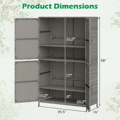 Rattan Vertical Shed With Adjustable Shelves