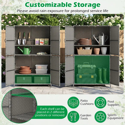 Rattan Vertical Shed With Adjustable Shelves