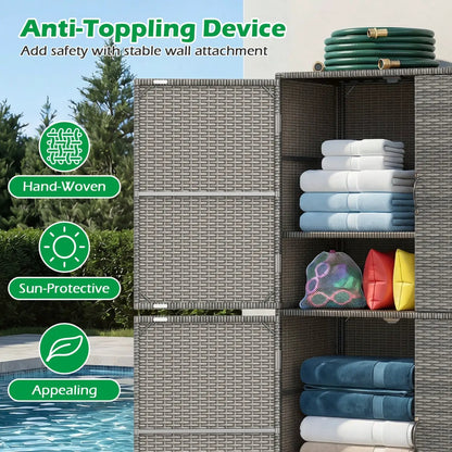 Rattan Vertical Shed With Adjustable Shelves