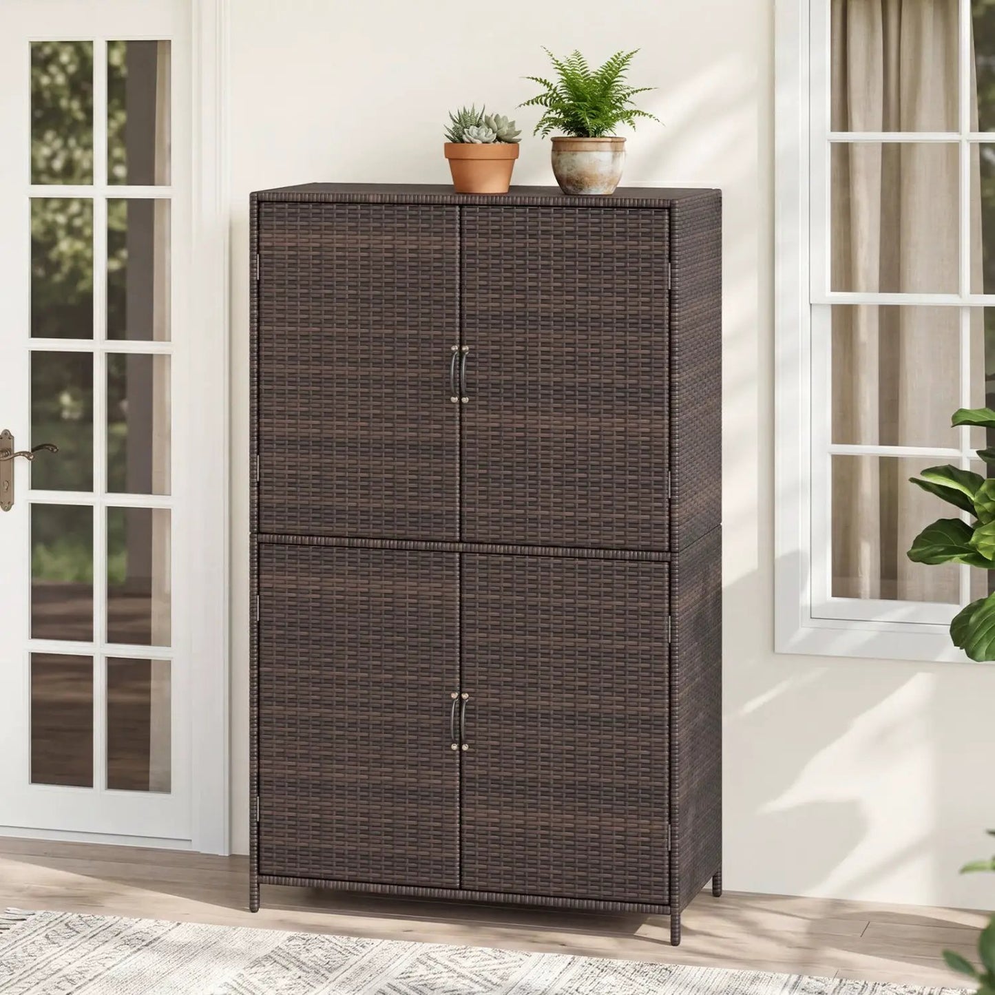 Rattan Storage Shed With Adjustable Shelves
