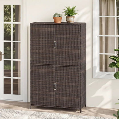 Rattan Storage Shed With Adjustable Shelves