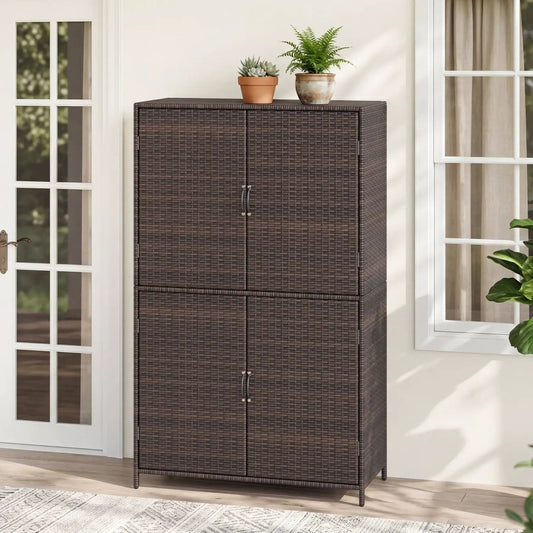 Rattan vertical outdoor storage shed with adjustable shelves, brown wicker by DirectDeals on Tampa Home & Garden Store