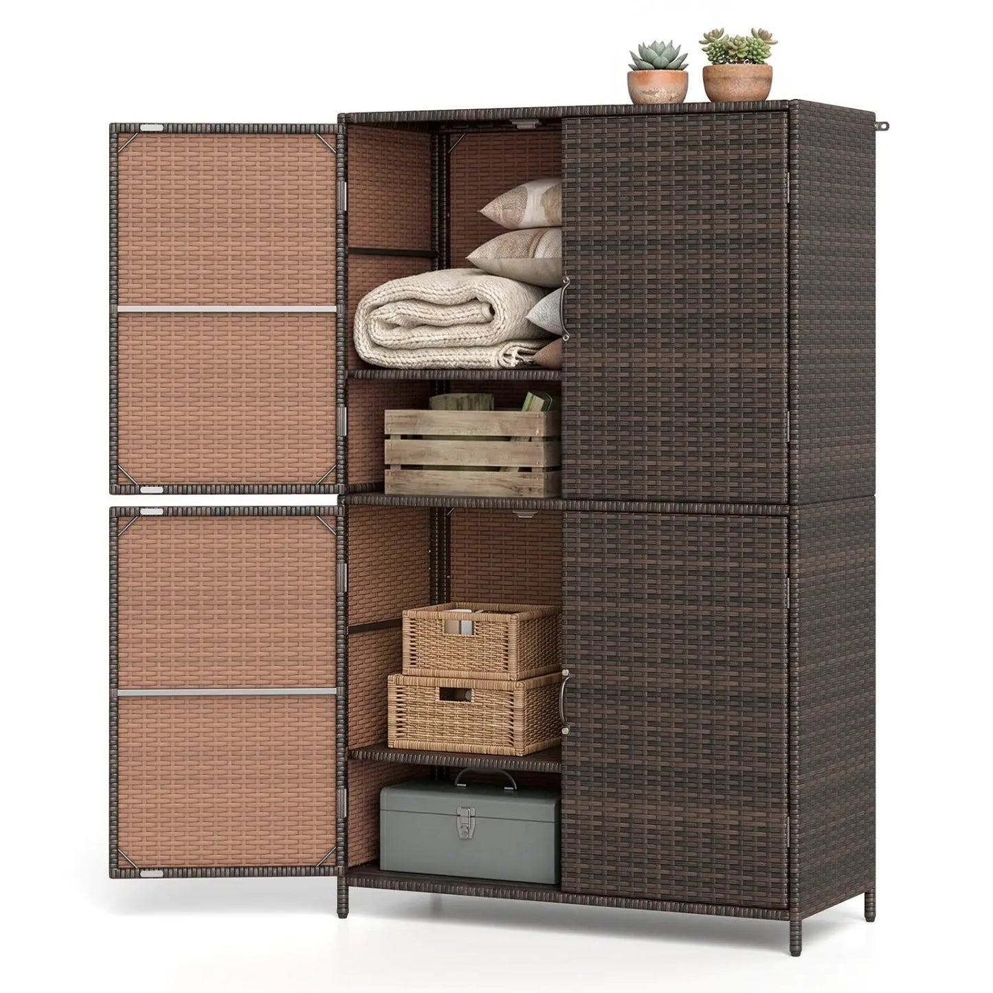 Rattan Storage Shed With Adjustable Shelves