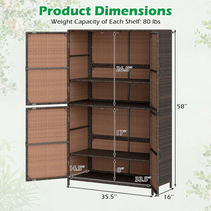 Rattan Storage Shed With Adjustable Shelves
