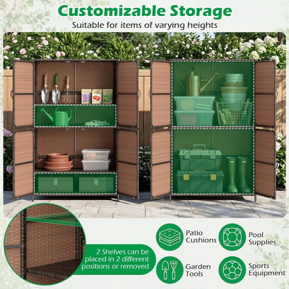 Rattan Storage Shed With Adjustable Shelves