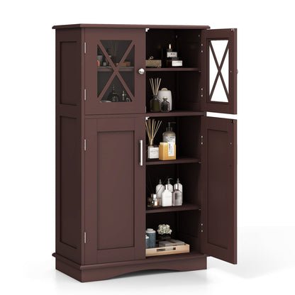 4-Door Bathroom Cabinet by DirectDeals in dark brown with glass door and adjustable shelves on Tampa Home & Garden Store
