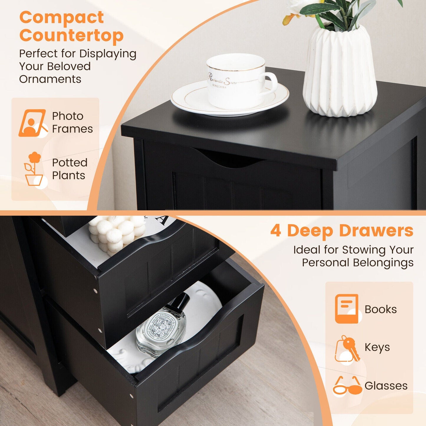 4-Drawer Freestanding Floor Cabinet with Anti-Toppling Device