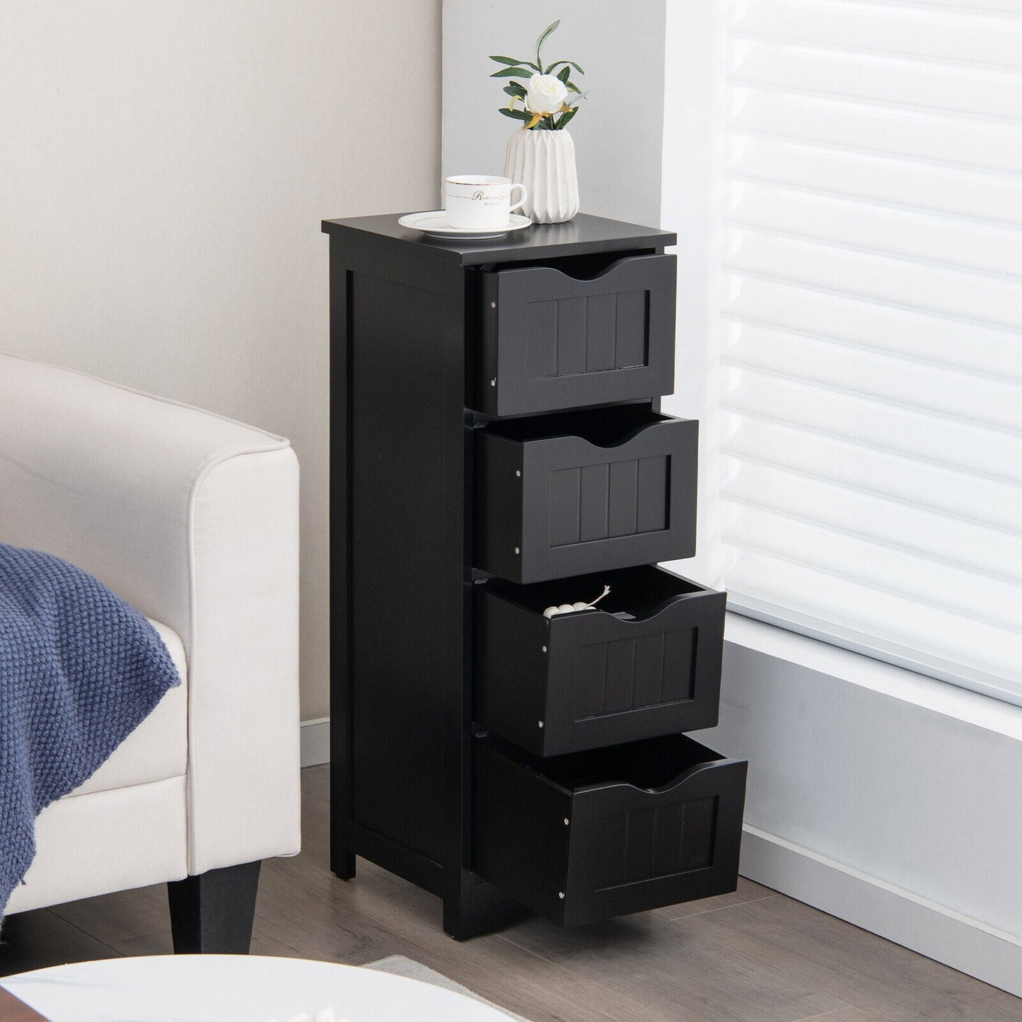 4-Drawer Freestanding Floor Cabinet with Anti-Toppling Device