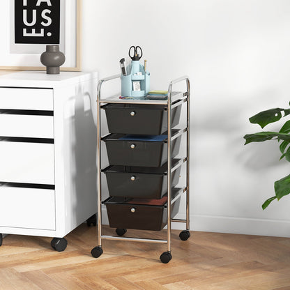 4-Drawer Cart Storage Bin Organizer Rolling with Plastic Drawers-Black
