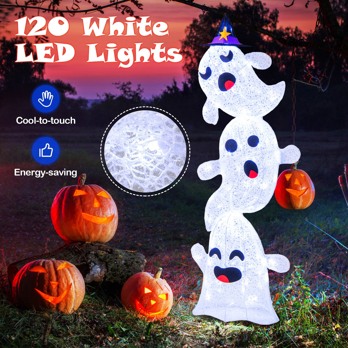4 ft lighted standing stacked ghost Halloween decoration with 120 LEDs DirectDeals light stands on Tampa Home & Garden Store