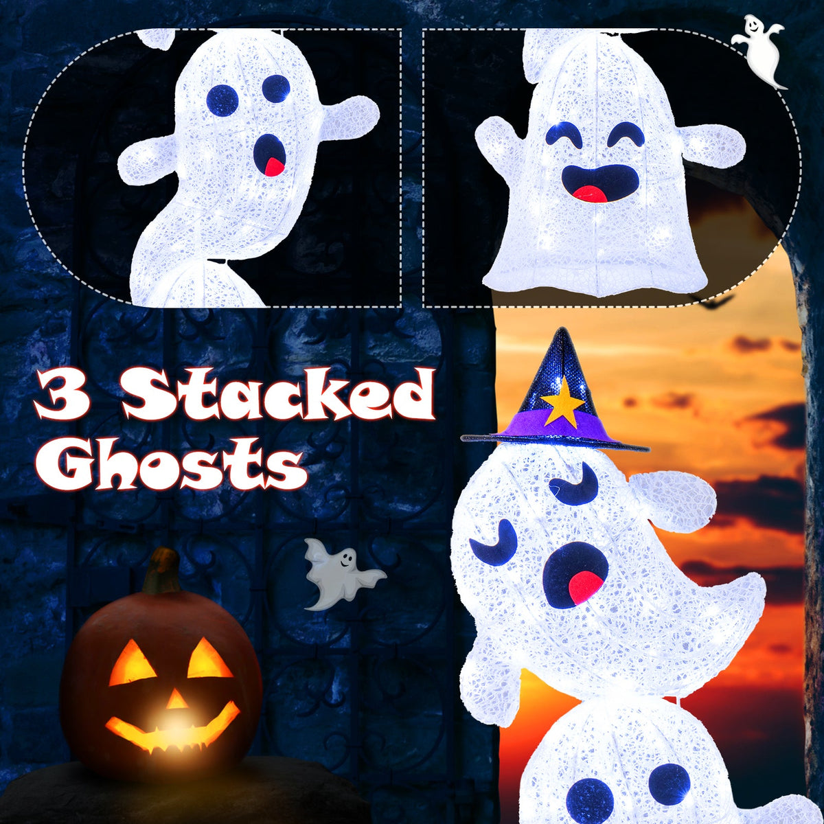 4 ft lighted standing Halloween decoration with 3 stacked white LED ghosts DirectDeals on Tampa Home & Garden Store