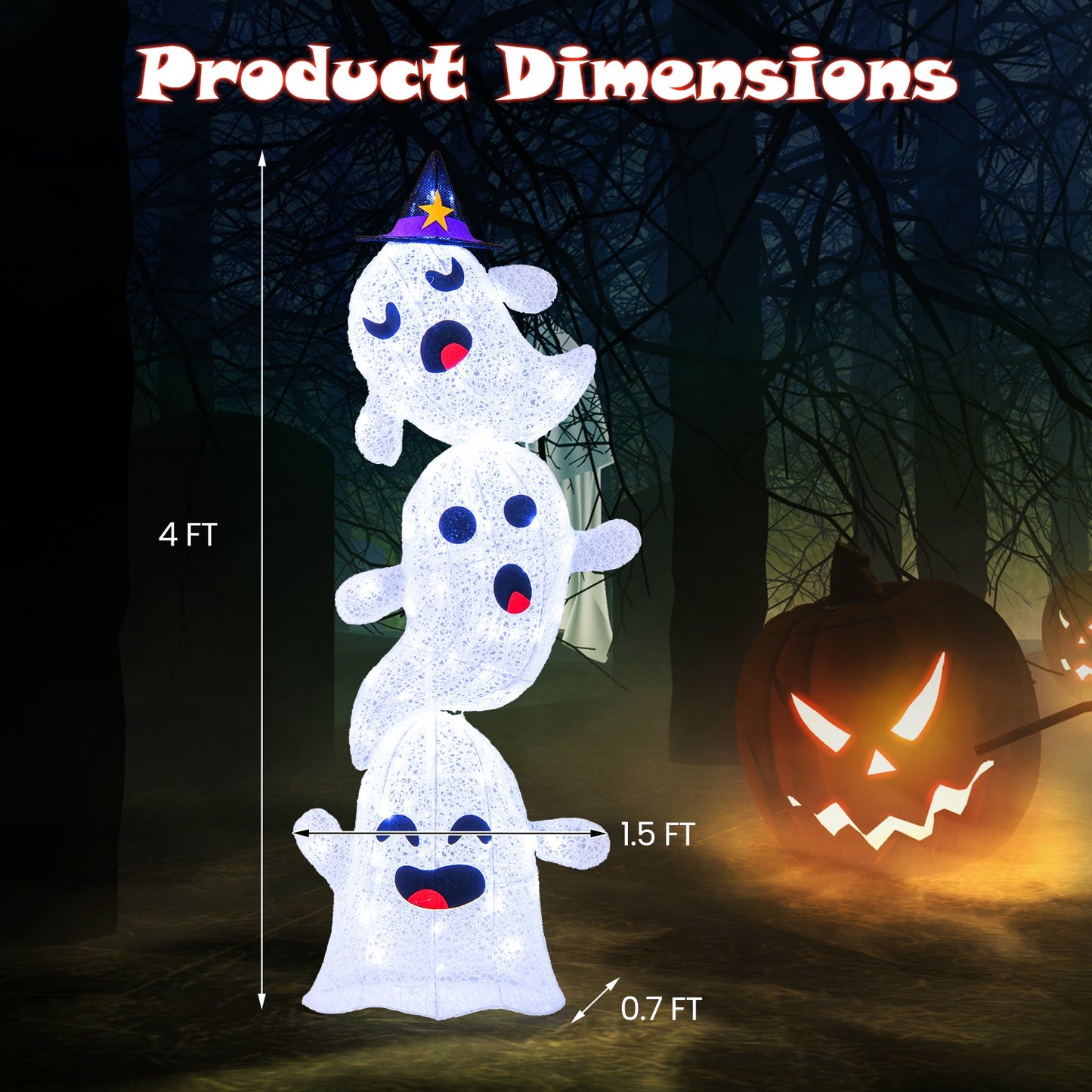 4 ft lighted standing Halloween decoration white stacked ghost figures with 120 LEDs DirectDeals on Tampa Home & Garden Store