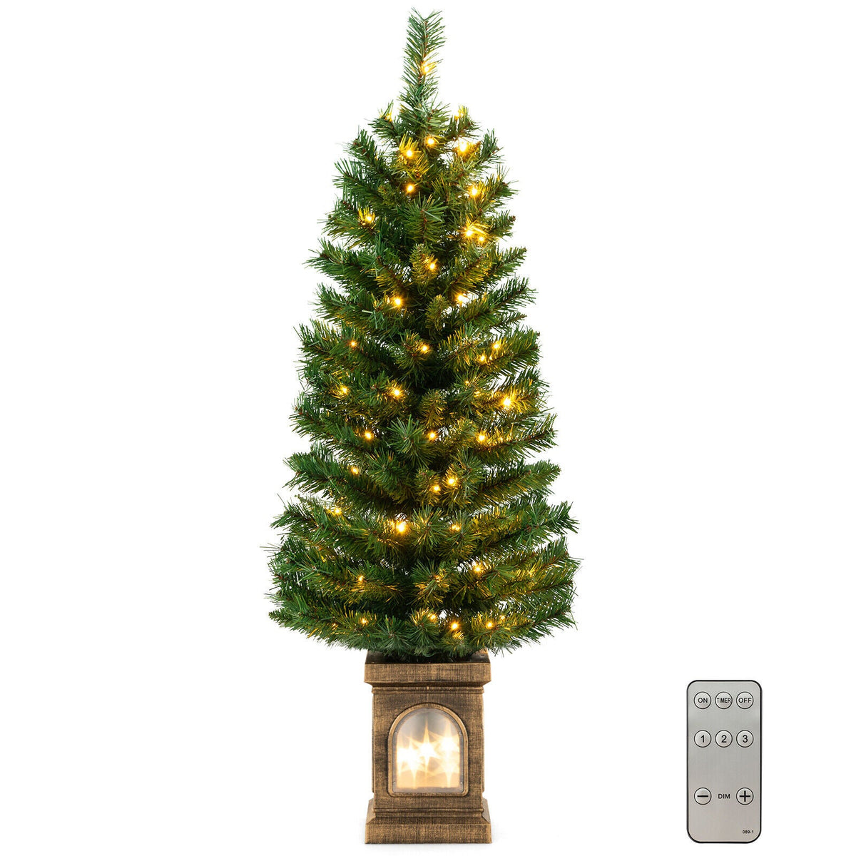 4 Feet Pre-Lit Potted Christmas Tree with warm white lights in a wood lantern base on Tampa Home & Garden Store