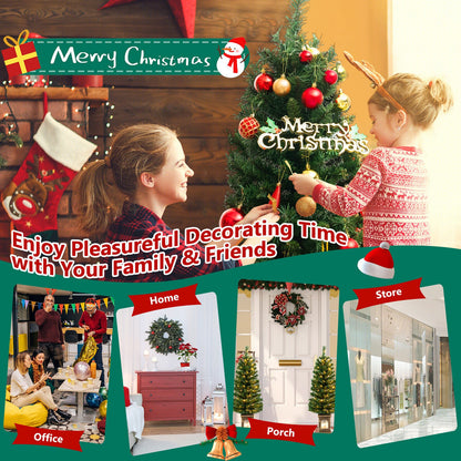 4 Feet Pre-Lit Potted Christmas Tree by DirectDeals with red-gold ornaments in living room on Tampa Home & Garden Store