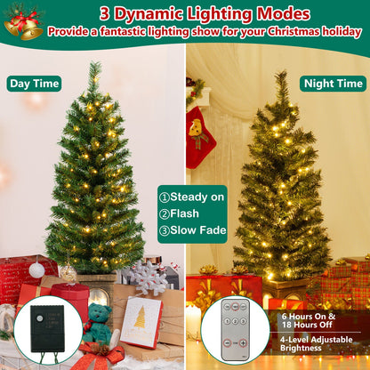 4 Feet Pre-Lit Potted Christmas Tree by DirectDeals, artificial evergreen with warm white lights on Tampa Home & Garden Store