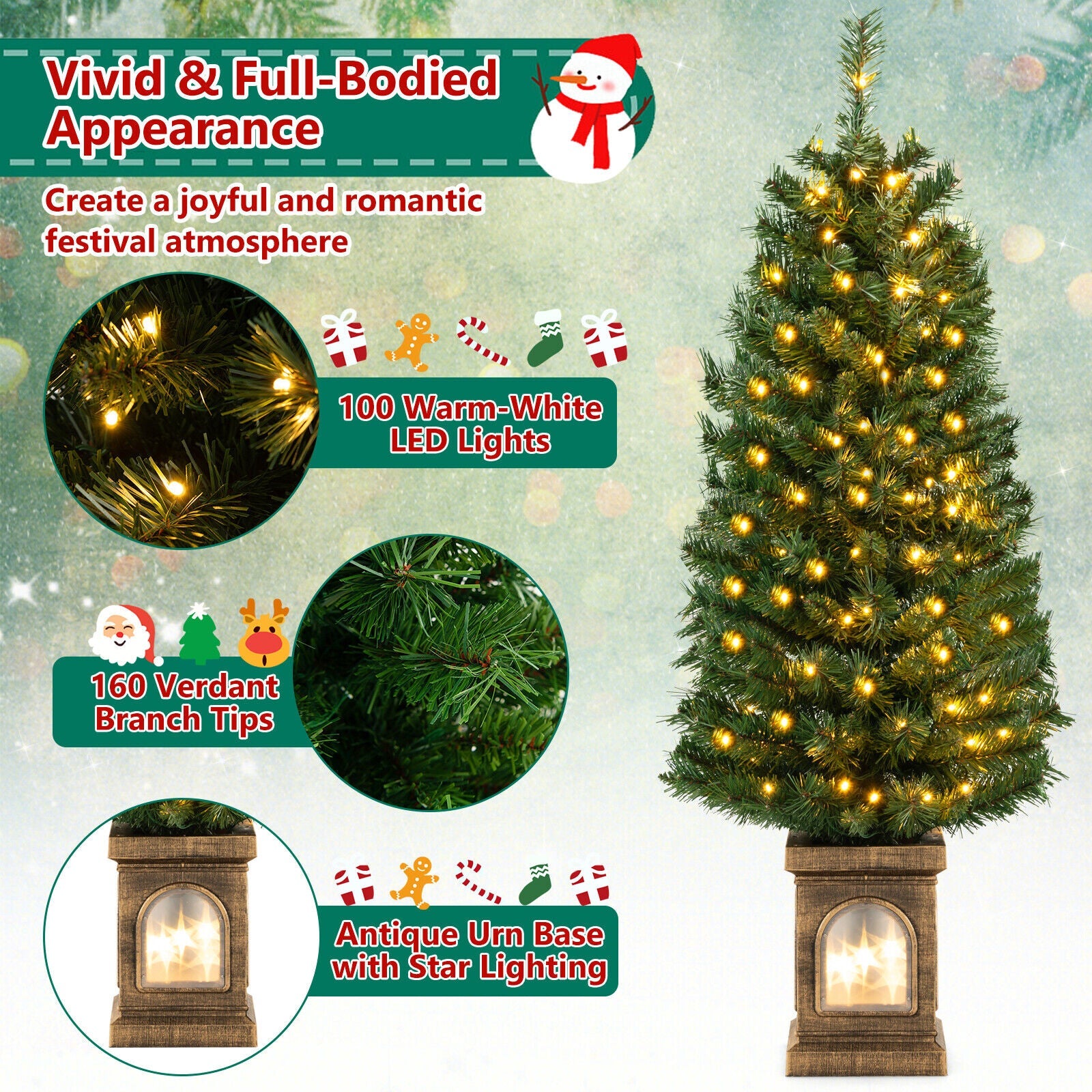 DirectDeals 4 Feet Potted Christmas Tree, green artificial tree with 100 warm-white LED lights on Tampa Home & Garden Store