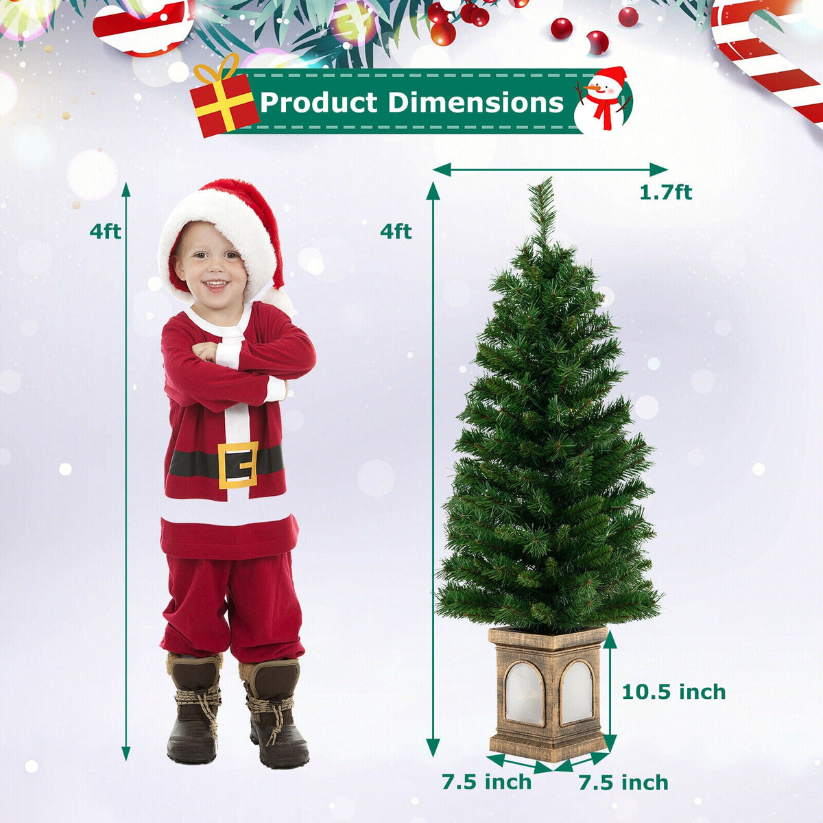 4 ft pre-lit potted Christmas tree DirectDeals green evergreen with 7.5 in base diameter and 10.5 in pot on Tampa Home & Garden Store