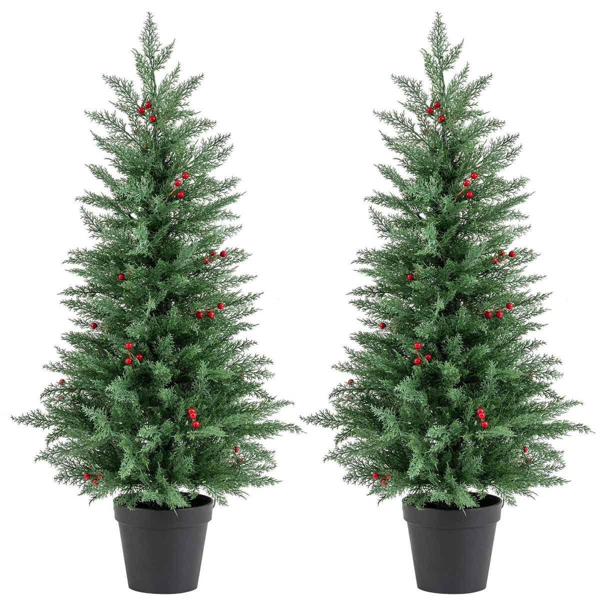 DirectDeals 4 ft pre-lit Christmas tree pair with 70 warm white LEDs and 173 branch tips in black pots on Tampa Home & Garden Store