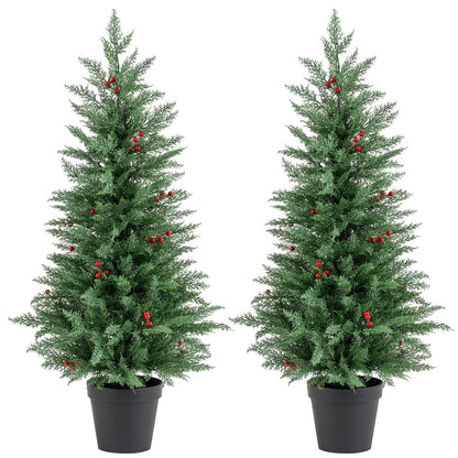 DirectDeals 4 ft pre-lit Christmas tree pair with 70 warm white LEDs and 173 branch tips in black pots on Tampa Home & Garden Store