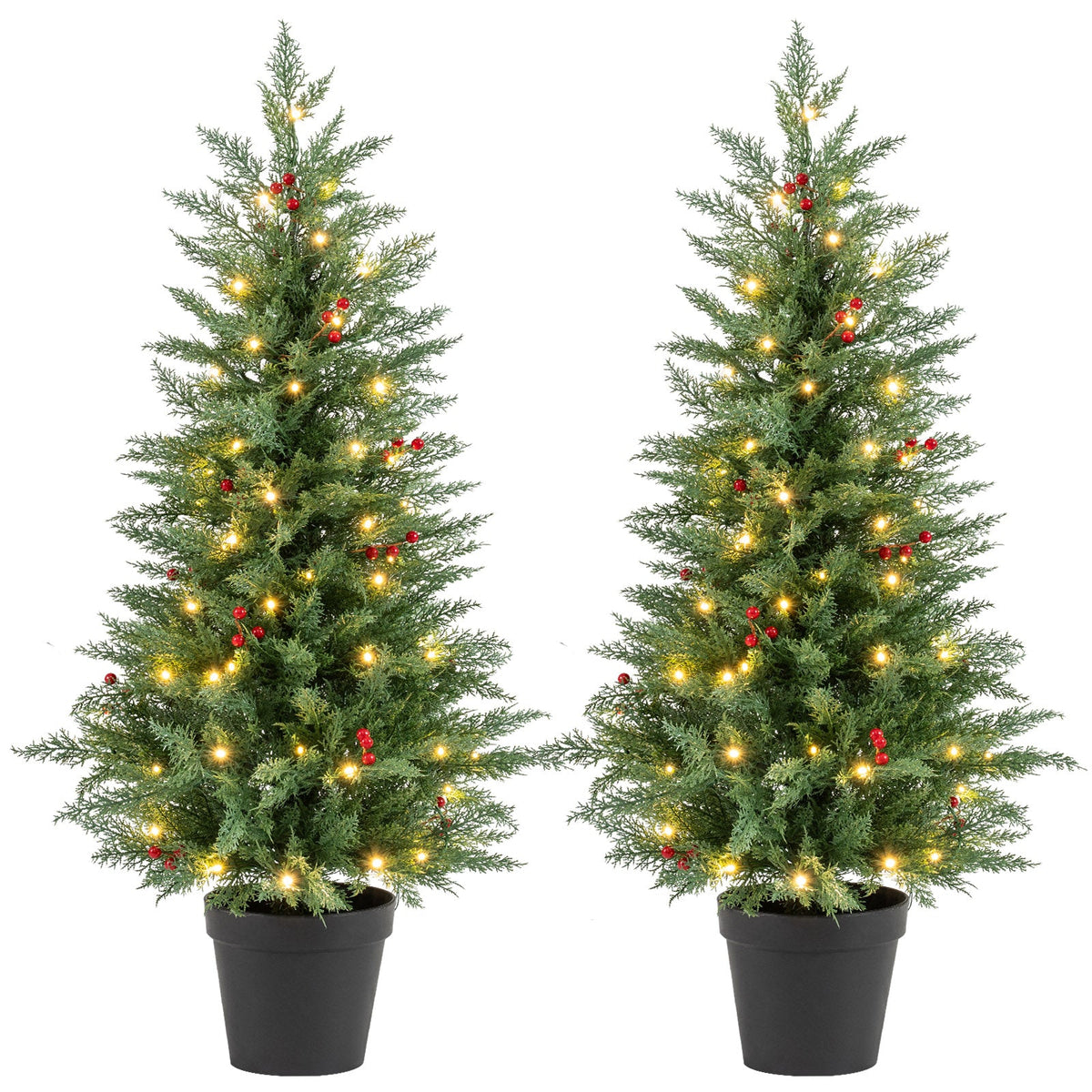 DirectDeals 4ft pre-lit Christmas trees 70 warm white LEDs, 173 branch tips, 2pack in black pots on Tampa Home & Garden Store
