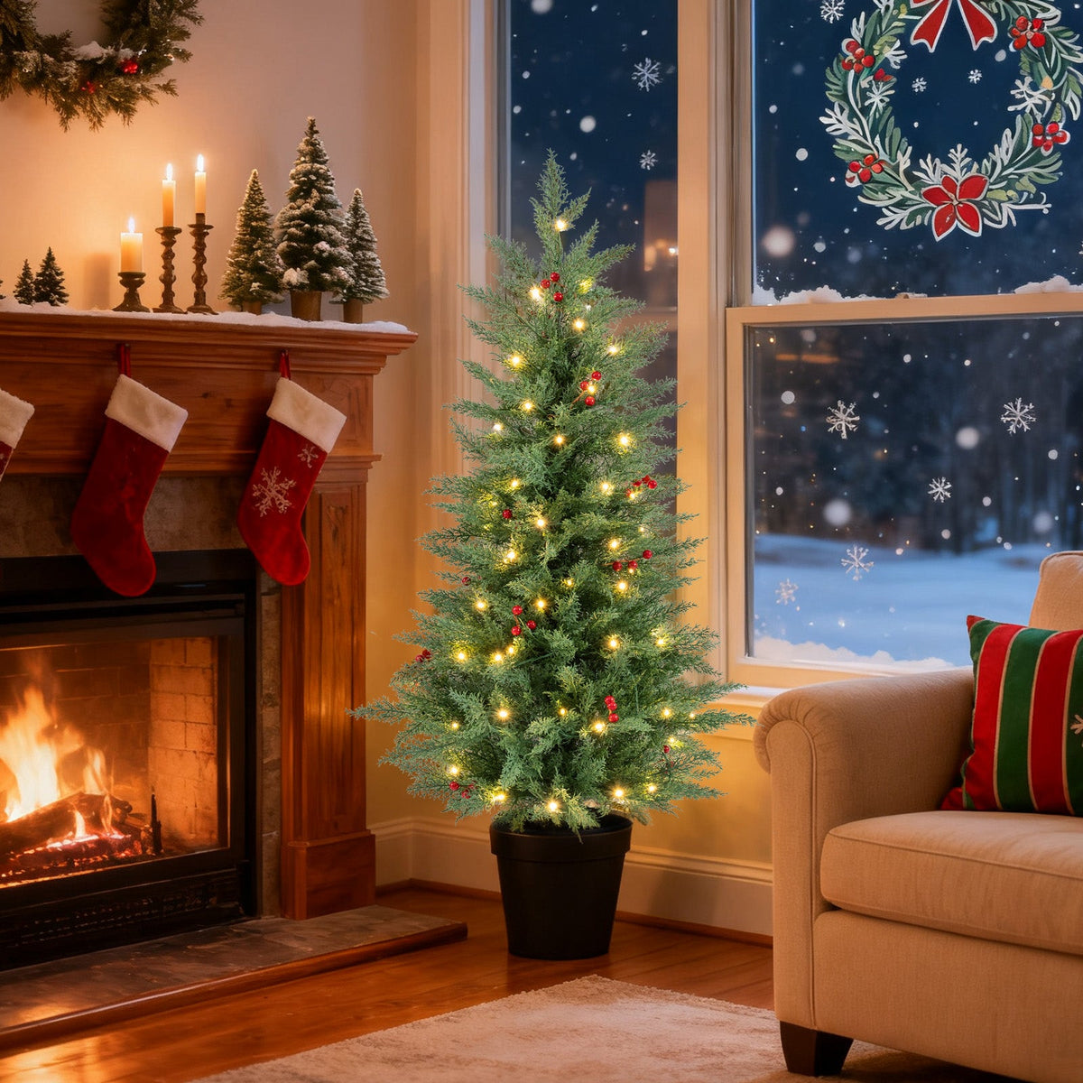 4 ft pre-lit artificial Christmas tree with 70 warm white LED lights and 173 branch tips on Tampa Home & Garden Store
