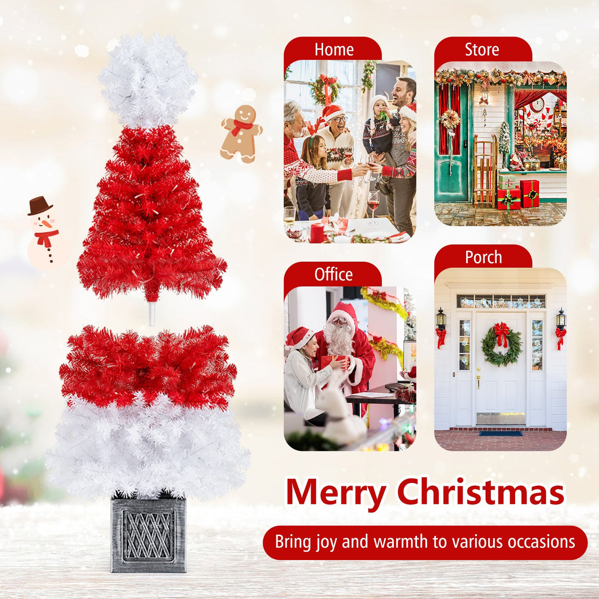4 ft artificial Christmas tree with red and white tinsel, 300 branch tips by DirectDeals on Tampa Home & Garden Store