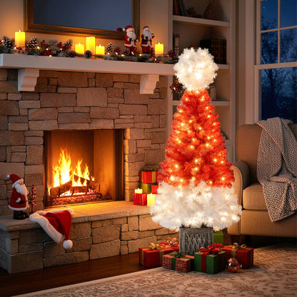 4 ft DirectDeals artificial Christmas tree orange and white with 300 tips and 100 warm white LEDs in living room on Tampa Home & Garden Store
