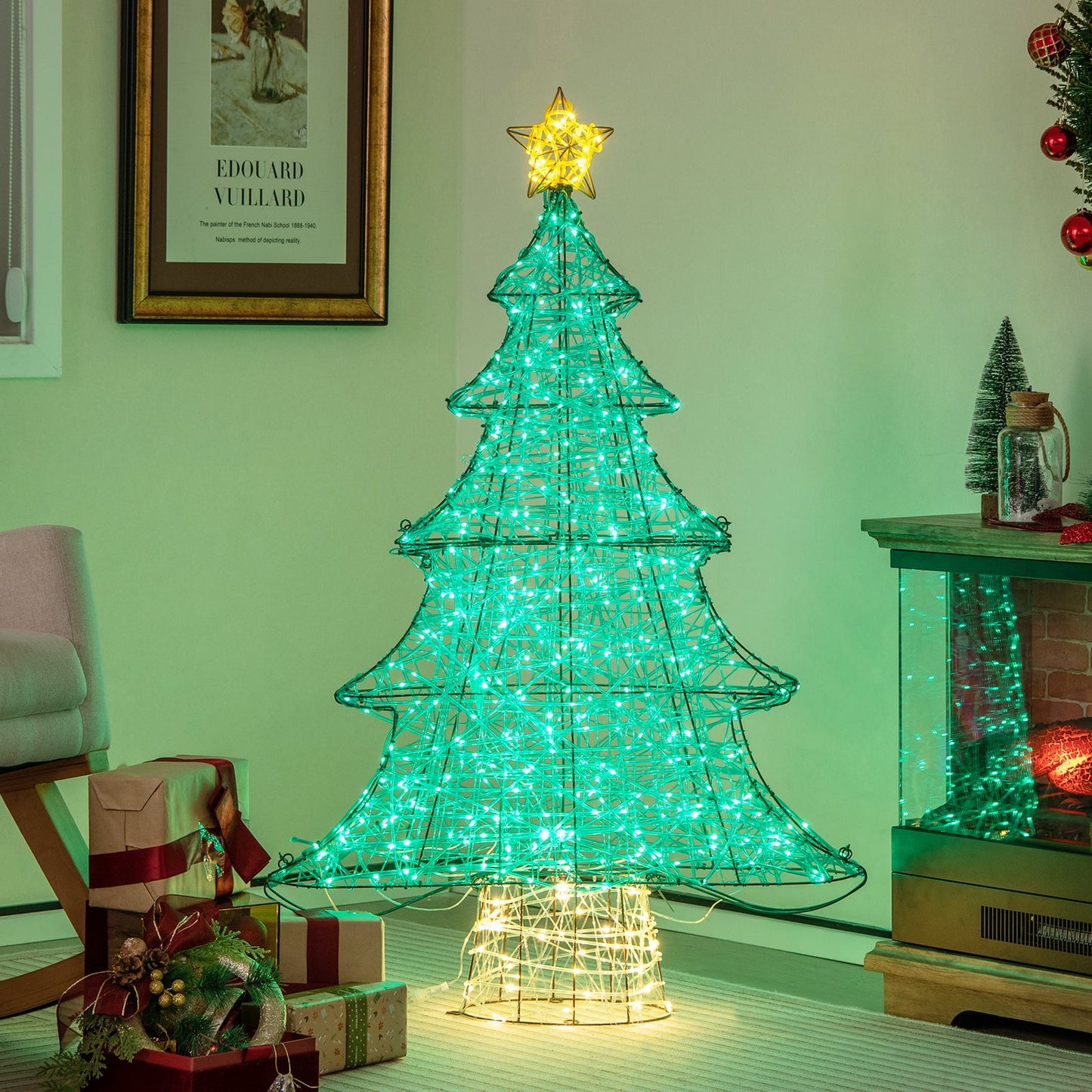 DirectDeals 4ft lighted artificial Christmas tree with 520 LEDs, teal wireframe, top star on Tampa Home & Garden Store