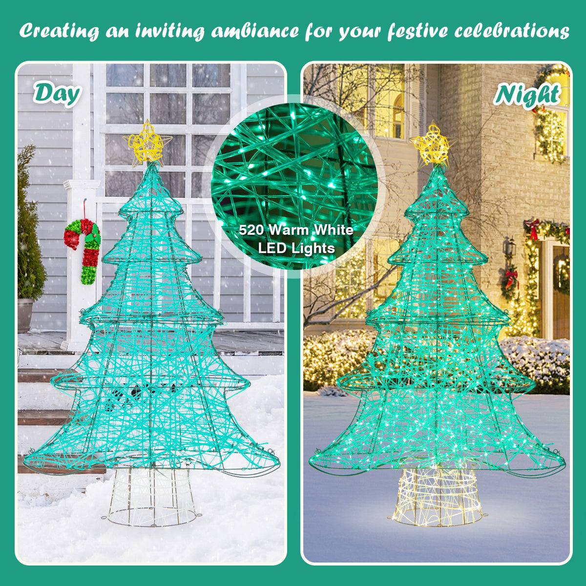 4 ft teal wireframe artificial Christmas tree with 520 warm white LEDs and star topper DirectDeals on Tampa Home & Garden Store