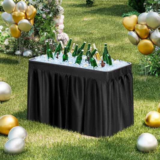 4 ft plastic party ice folding table with matching black skirt outdoors holding bottles on ice on Tampa Home & Garden Store