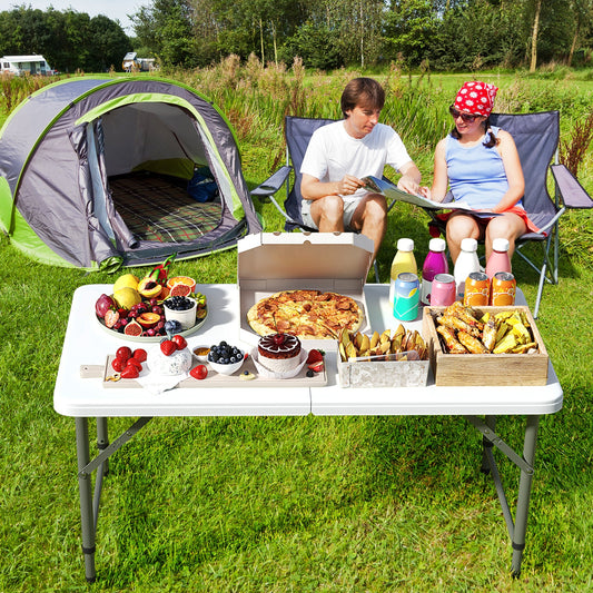 4 Feet Portable Camping Table with HDPE tabletop and metal legs white GemGear on Tampa Home & Garden Store