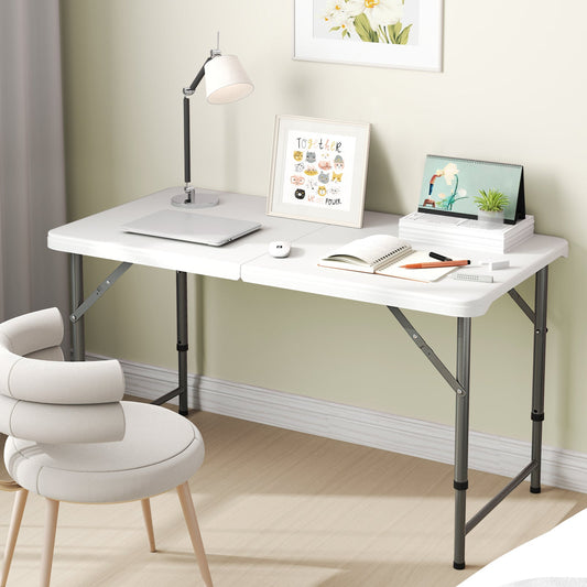 GemGear 4 Feet Portable Camping Table with white HDPE tabletop and metal legs on Tampa Home & Garden Store