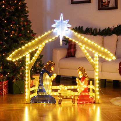 4 Ft Lighted Nativity Scene Holy Family Set DirectDeals with gold arch star blue and red figures on Tampa Home & Garden Store