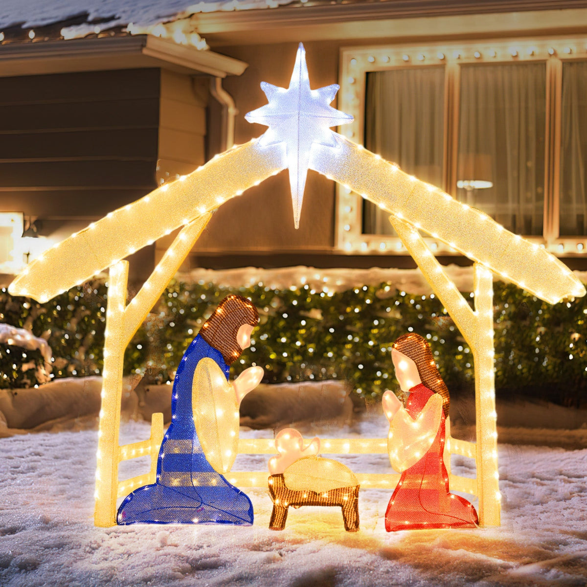 4 ft lighted nativity scene with 3 figures and star topper, warm white lights DirectDeals on Tampa Home & Garden Store