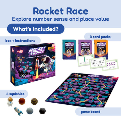 Rocket Race educational toy box by The Fidget Games with 3 card packs and game board on Tampa Home & Garden Store