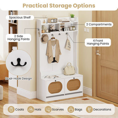 4-In-1 Hall Tree with Coat Rack and Flip Drawers for Entryway Mudroom
