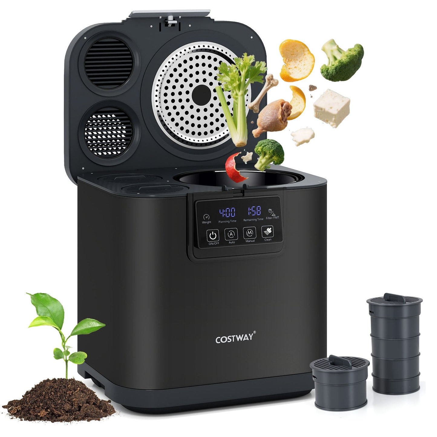 Compostador Eléctrico de 4 L con Tapa y Pantalla LED para Cocina-Negro