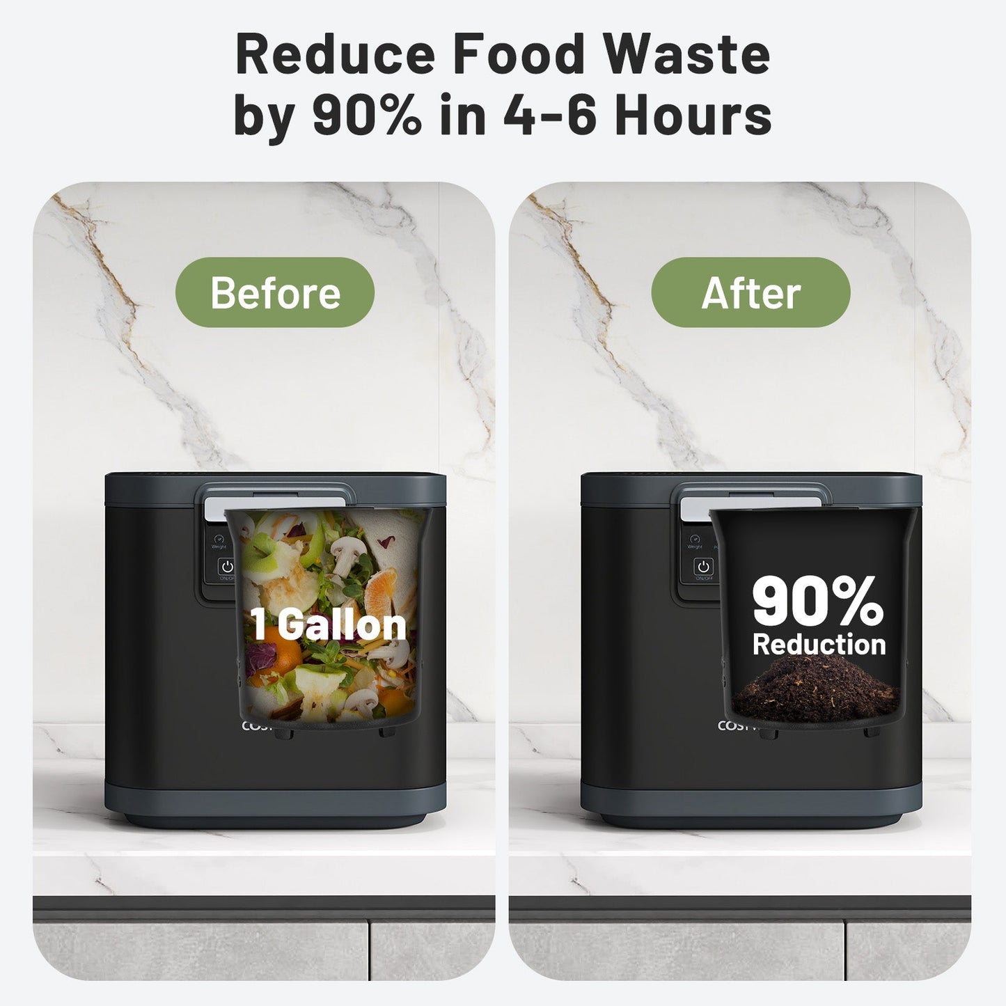 Compostador Eléctrico de 4 L con Tapa y Pantalla LED para Cocina-Negro