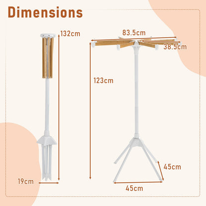 4 Legs Foldable Clothes Drying Rack with 8 Bamboo Hanging Rods and 40 Hanger Slots