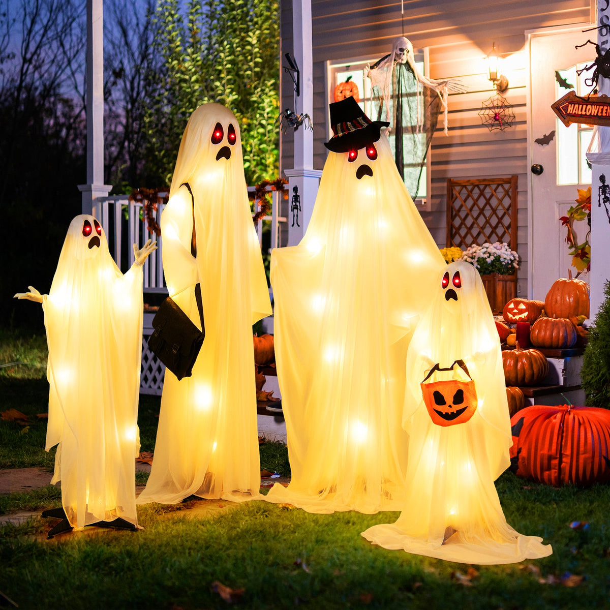 4-pc DirectDeals Halloween light-up white cloth ghost family with red LED eyes and warm LEDs on Tampa Home & Garden Store