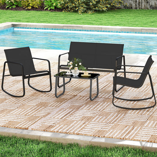 4 PCS Patio Furniture Set Outdoor Rocker Chair Conversation Set-Black - Tampa Home & Garden Store